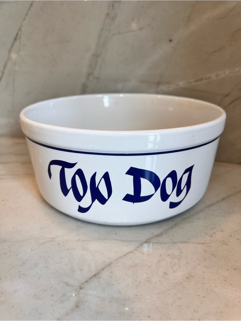 Clay Design TOP DOG Ceramic Dog Bowl White Blue Large Pet Food Water Dish